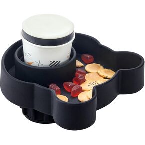 LEORAY Car Seat Snack Tray Silicone, Car Seat Food Tray for Kids Toddler Travel with 2 Different Size Adapters, Fits Most Car Seat and Other Seats with Cup Holders (Black)
