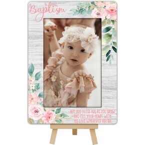Baptism Picture Frame, Blessings Baptism Gifts from Godparents, 4x6 Wooden Photo Frame with Easel, New Baby Christening Religious Gifts - A10