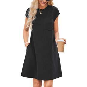 OUGES Women's 2025 Spring Mini Maternity Dress Cap Sleeve Casual Loose Basic T Shirt Dresses with Pockets
