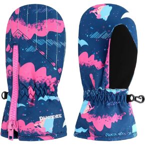 Waterproof Winter Snow Gloves for Toddlers - Zippered Ski Mittens for Baby Boys and Girls