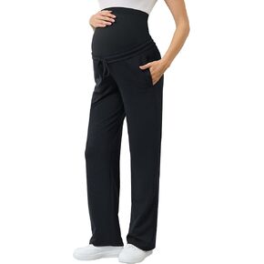 PACBREEZE Women's Maternity Pants Straight Leg Over Belly Casual Comfy Activewear Pregnancy Pants with Drawstrings