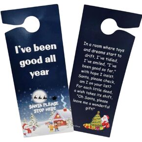 Santa Please Stop Here Sign Door Hanger Double-Sided Festive Hanging Holiday Reminder Kids Christmas Decor for Children's Room, Set of 2
