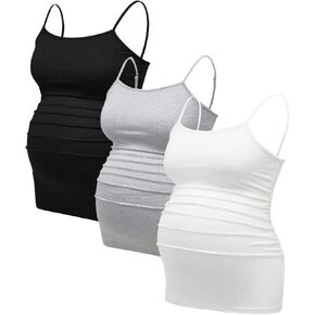 Women's 3 Pack Maternity Cami Top Casual Ruched Spaghetti Strap Pregnancy Camisole