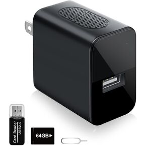 64GB Small Nanny Cam Security Camera Charger,1080P Mini Camera with Night Vision Motion Detection