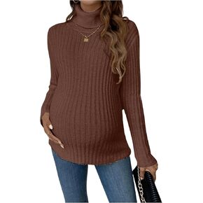 OYOANGLE Women's Maternity High Neck Long Sleeve Sweater Basic Solid Pullover Jumper Tops