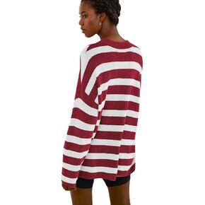 Poetsky Womens كبيرة الحجم مخطط Batwing الطويل الأكمام كابل كابل متماسكة سقوط سقوط سقوط السقوط