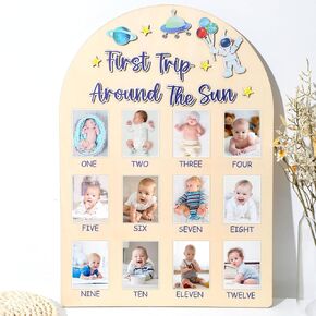 Wildflower First Year Photo Board Wild Flower Birthday Party Wooden Board Decorations 12 Monthly Milestone Picture Frame Wild One 1st Birthday Photo Banner for Baby Girls Keepsake Gift Supply