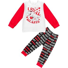 Toddler Boy Valentines Day Outfit Heart Crusher Print Long Sleeve Topheart Print Pants 2 Piece Gifts