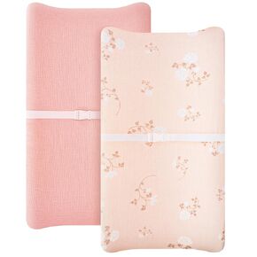 2 Pack Muslin Changing Pad Cover for Baby Girls Boys, 100% Cotton Fitted Baby Diaper Changing Table, Soft and Breathable Changing Pad Sheets, Pink
