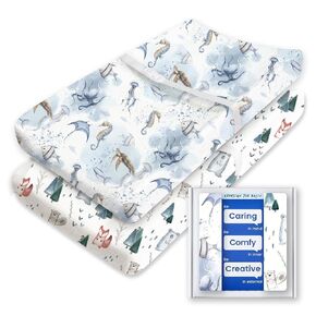 Extra Stretchy Changing Pad Cover, TotBasic Ultra Soft Premium Jersey Knit Changing Pad Sheets, Unisex for Boys Girls, Fits All Standard Changing Tables/Dresser Tops - 2 Pack (Ocean + Fox)