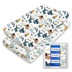 Extra Stretchy Changing Pad Cover, TotBasic Ultra Soft Premium Jersey Knit Changing Pad Sheets, Unisex for Boys Girls, Fits All Standard Changing Tables/Dresser Tops - 2 Pack (Print Dino + Puppy)