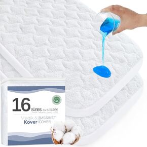 Baby Bassinet Mattress Pad Cover, Fits for Ingenuity Dream & Grow/SnuzPod 4/Chicco LullaGo Anywhere/Dream On Me Poppy/Simmons Kids By The Bed Twin City Bassinet, Waterproof Bassinet Mattress Protector