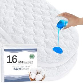 Baby Bassinet Mattress Pad Cover, Fit for UPPAbaby Bassinet and Moses Basket, 2 Pack Waterproof Quilted Bassinet Mattress Protector, Cotton Terry Surface, 13" x 30"