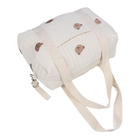 Multifunctional Baby Stroller Storage Bag Reusable Handbag Nappy Bag Large Capacity Stroller Hanging Bag Travel Diaper Carry Bag with Zipper Embroidery for Mom Dad (Bear Bag)