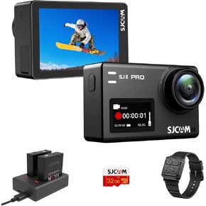 SJCAM SJ8PRO 4K60fps Action Camera with Stabilization 170° Wide-Angle 131Ft Underwater Camera with Remote Control 8X Slow Motion Zoom Waterproof Helmet Camera for Motorcycle/Diving, Touch Screen