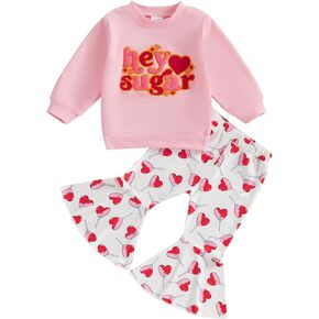 Dcohmch Toddler Girl Valentines Day Outfit Letter Embroider Sweatshirt Shirt Heart Pants Baby Girls Spring Clothes