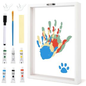 Family Handprint Kit, Baby Hand and Footprint Kit DIY Handmade Keepsake Wooden Frame Gifts for New Parents for Grandparent Mother's Day Anniversary Day Father's, 6 Non -Toxic Paints