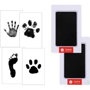 Baby Hand and Footprint Kit Paw Print Kit for Dog Cats, 2 Inkless Print Pads 4 Imprint Cards, Nose Print Stamp Pad for Dogs Clean-Touch Ink Pad Kit, Safe No Mess Printing Infant Hand Foot Stamp