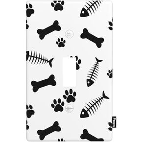 Animal Footprint 1-Gang Toggle Wall Plate Standard Size Single Toggle Switch Cover Dog Paw And Bone Cat Paw And Fish Bones Light Switch Cover for Boys Girls Nursery
