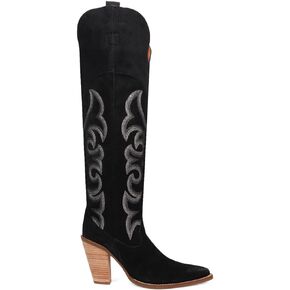 Dingo Womens Primadonna Embroidered Snip Toe Zippered Casual Boots Over the Knee High Heel 3" & Up - Brown
