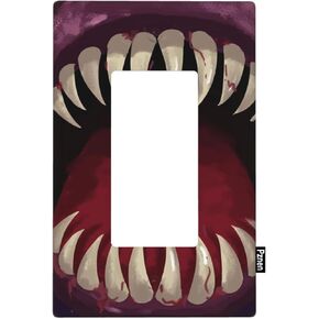 Big Monster Teeth Rocker Wall Plate Standard 1-Gang Monster's Big Mouth Bloody Tongue Funny Novelty Rocker Switch Plate Covers for Boys Bedroom Bathroom Wall Decor