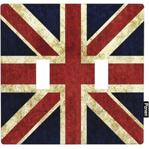 British Flag Double Toggle Switch Covers 2-Gang Wall Plate Vintage United Kingdom England UK Flag Pattern Light Switch Cover for Teen Boy Girl Room