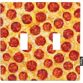 Pepperoni Pizza Double Toggle Switch Covers 2-Gang Wall Plate Hawaii Italian Food Texture Funny Novelty Light Switch Covers for Teen Boy Girl Room