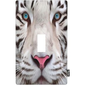 Tiger Light Switch Cover Wild Animal Portrait of A White Bengal Tiger 1-Gang Toggle Switch Plate for Teen Boy Girl Room