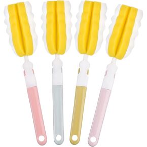 INVODA 4PCS Bottle Brush Long Handle Cup Cleaner Brush Sponge Bottle Scrubber Detachable Handle Portable Sponge Cleaning Brush for Baby Bottle Dishwashing Kitchen Clean Glasses Mugs (4 PCS)