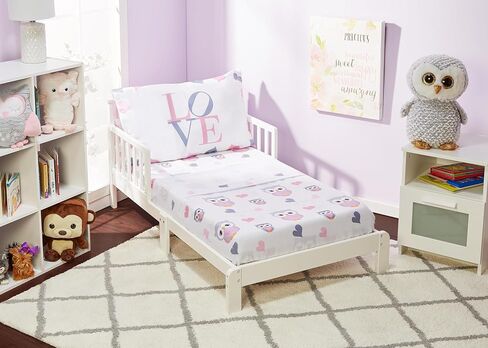 EVERYDAY KIDS 3-Piece Toddler Fitted Sheet, Flat Sheet and Pillowcase Set - Owls - Soft Breathable 100% Cotton Percale Girls Toddler Sheets Set - Toddler Bed Sheets in Kuwait