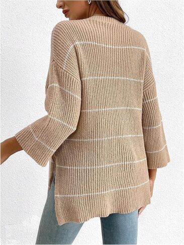Women's Maternity Striped Split Side Sweaters Drop Shoulder Long Sleeve Casual Pullover Tops Knitwear in Saudi Arabia