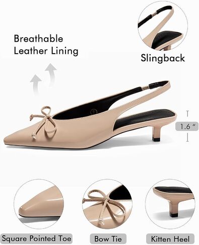 Coutgo Womens Slingback Kitten Low Heels Dress Shoes Closed Pointed Toe Bow Tie Slip on Office Work Pumps in Kuwait