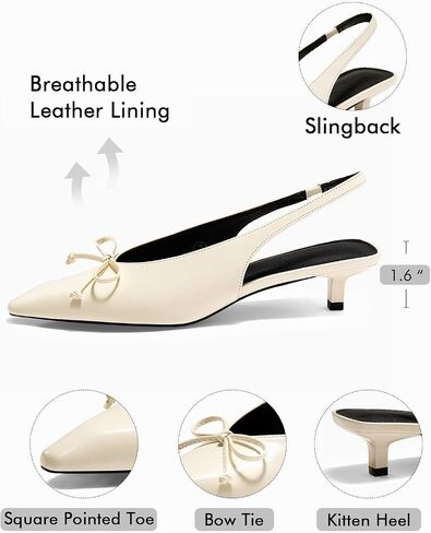 Coutgo Womens Slingback Kitten Low Heels Dress Shoes Closed Pointed Toe Bow Tie Slip on Office Work Pumps in Kuwait