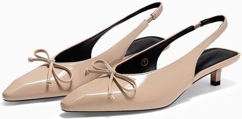 Coutgo Womens Slingback Kitten Low Heels Dress Shoes Closed Pointed Toe Bow Tie Slip on Office Work Pumps in Kuwait