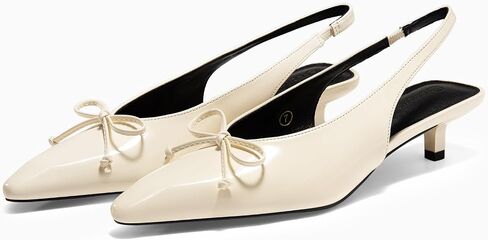 Coutgo Womens Slingback Kitten Low Heels Dress Shoes Closed Pointed Toe Bow Tie Slip on Office Work Pumps in Kuwait
