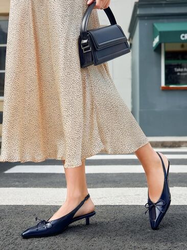 Coutgo Womens Slingback Kitten Low Heels Dress Shoes Closed Pointed Toe Bow Tie Slip on Office Work Pumps in Kuwait