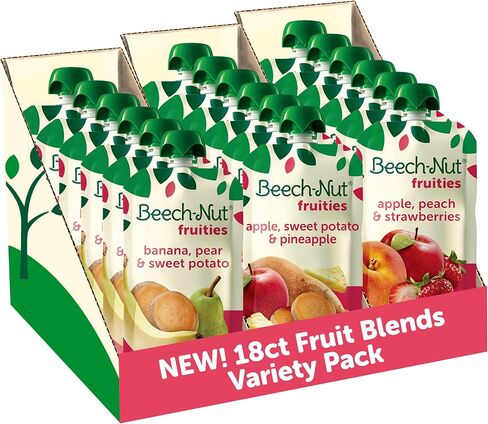 Beech-Nut Baby Food Pouches Variety Pack, NEW Fruit Purees Variety Pack, 3.5 oz (18 Pack) in Saudi Arabia