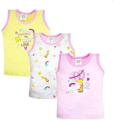COTTON STUFF Baby Sleeveless Tank Tops 100% Cotton Shirts Undershirts T-Shirts for Girls (Kindness Collection, Pack of 3) in Saudi Arabia