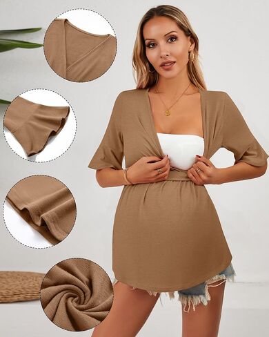 Ficerd 3 Pack قمصان الأمومة النسائية ، قمم التمريض قصيرة الأكمام الكشكش V الرقبة الرضاعة الطبيعية المحملات الحمل غير الرسمية in Kuwait