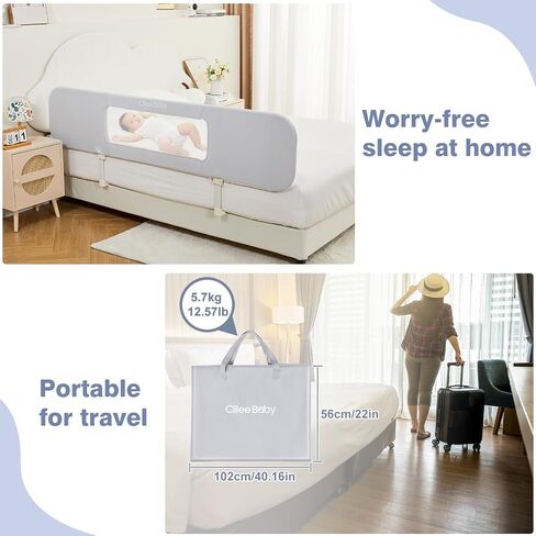 Ciilee Baby Bed Rail for Toddlers Foldable Kids Bed Rails Guard for Queen Bed Adjustable Children Side Railing for Twin Beds Portable Bedrail Safety Barandas para Camas de Niños（Grey,72.83 in in Saudi Arabia