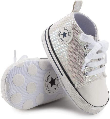 Unisex Baby Girls Boys Canvas High-top Shoes, Newborn Infant Anti-Slip Soft Sole Frist Walking Breathable Sneakers in Saudi Arabia