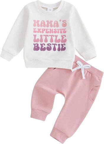 Toddler Baby Girl Fall Clothes Outfits Letter Print Sweatshirt Jogger Pant Clothes Set Cute Fall Winter Outfit in Kuwait