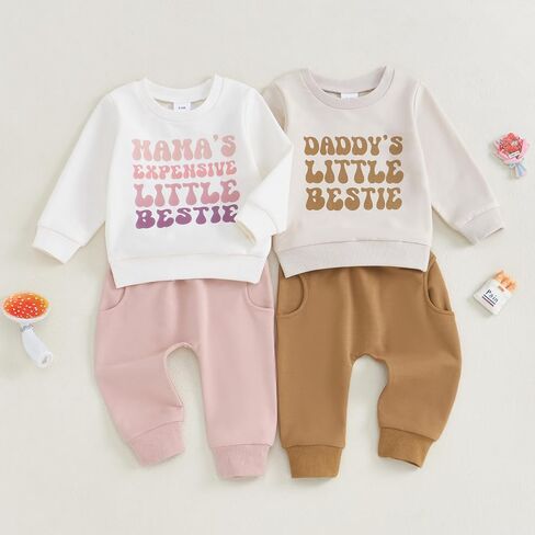 Toddler Baby Girl Fall Clothes Outfits Letter Print Sweatshirt Jogger Pant Clothes Set Cute Fall Winter Outfit in Kuwait