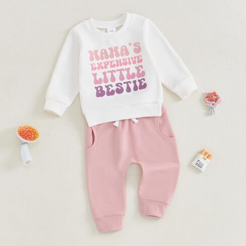 Toddler Baby Girl Fall Clothes Outfits Letter Print Sweatshirt Jogger Pant Clothes Set Cute Fall Winter Outfit in Kuwait