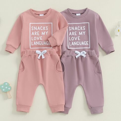 Toddler Baby Girl Fall Clothes Outfits Letter Print Sweatshirt Jogger Pant Clothes Set Cute Fall Winter Outfit in Kuwait