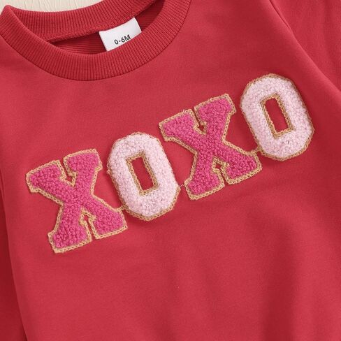 Toddler Baby Girl Valentines Day Outfit Letter Embroidery Crewneck Sweatshirt Top Heart Flare Pants Clothes Set in Kuwait