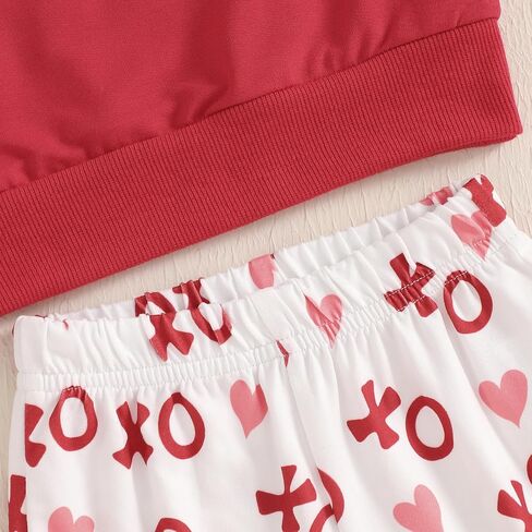 Toddler Baby Girl Valentines Day Outfit Letter Embroidery Crewneck Sweatshirt Top Heart Flare Pants Clothes Set in Kuwait