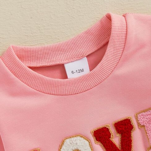 Toddler Baby Girl Valentines Day Outfit Letter Embroidery Crewneck Sweatshirt Top Heart Flare Pants Clothes Set in Kuwait