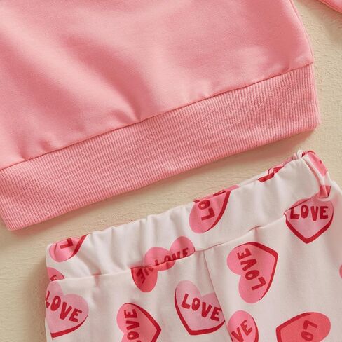 Toddler Baby Girl Valentines Day Outfit Letter Embroidery Crewneck Sweatshirt Top Heart Flare Pants Clothes Set in Kuwait