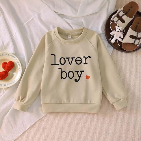 Ritatte Toddler Boy Valentine's Day Sweatshirt Baby Lover Boy Heart Print Sweatshirt Cute Crewneck Long Sleeve Pullover Tops in Saudi Arabia